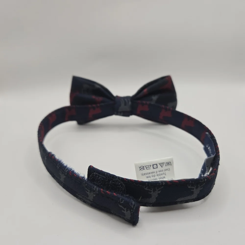 Janie & Jack Toddler Navy Blue Bow Tie with Red and Gray Reindeer